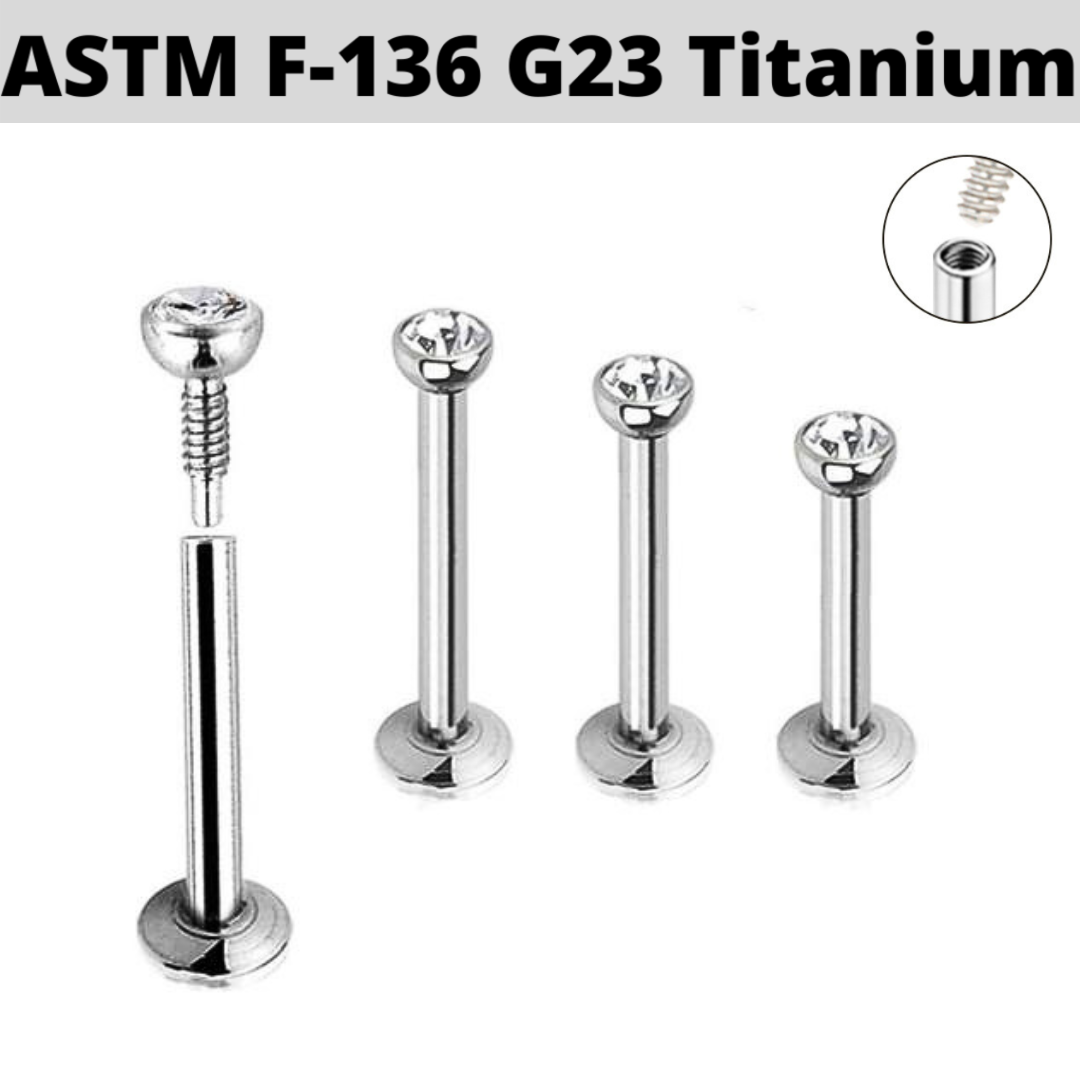 G23 Titanium Internally Threaded 2mm Gem CZ Labret