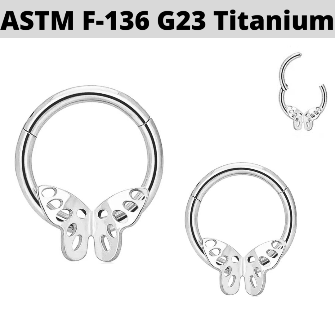G23 Titanium 3D Butterfly Hinged Segment Clicker Ring