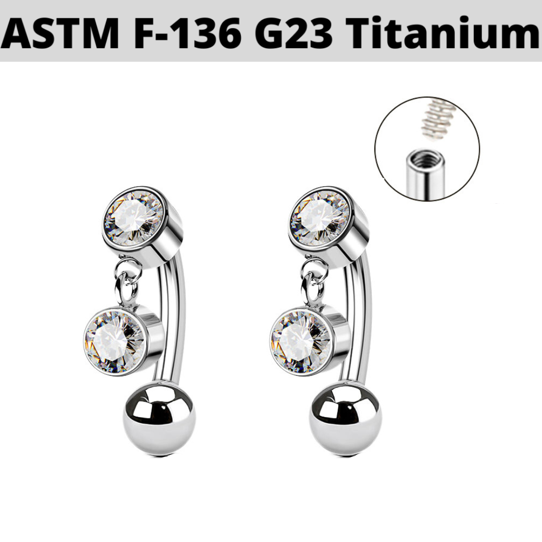 G23 Titanium Internally Threaded Dangle CZ Curved Barbell
