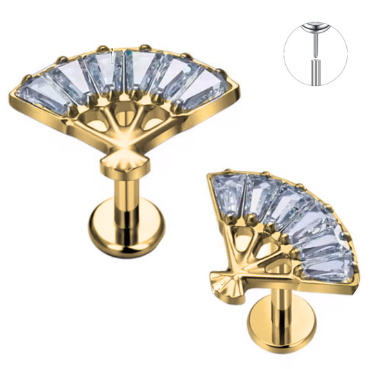 Gold Ion Plated Steel Threadless Push In Baguette CZ Fan Tragus Labret