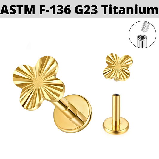 G23 Gold PVD Titanium Internally Threaded Radiant Clover Labret