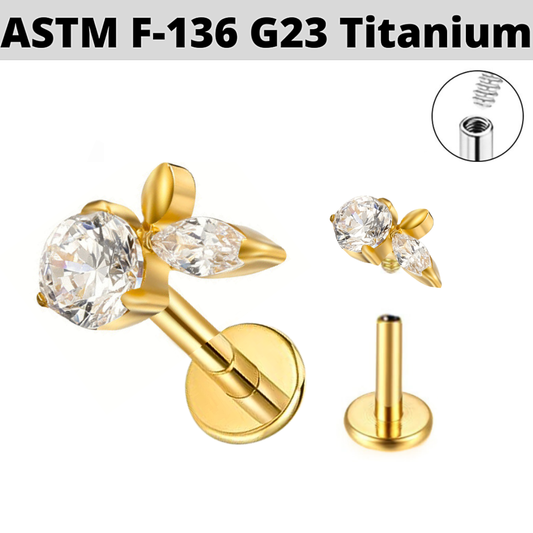 G23 Gold PVD Titanium Internally Threaded CZ Apple Labret