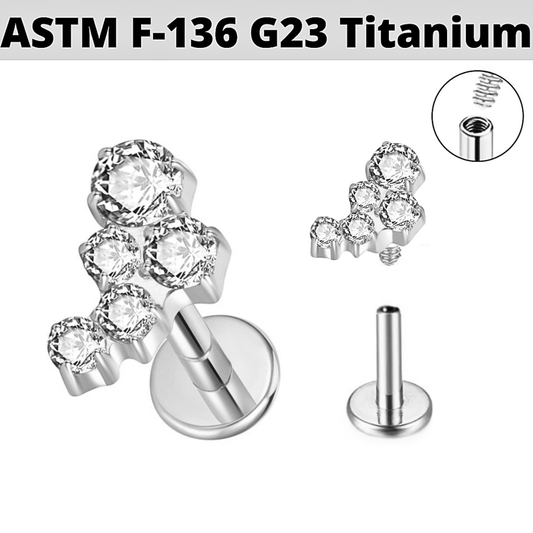 G23 Titanium Internally Threaded 5 CZ Design Labret