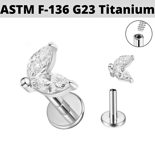 G23 Titanium Internally Threaded 2 Marquise CZ Labret