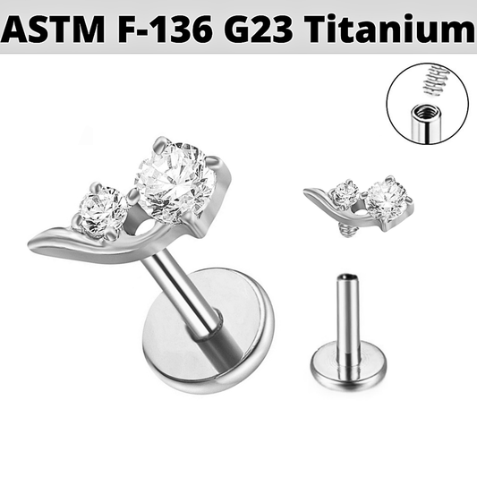 G23 Titanium Internally Threaded 2 CZ Floral Labret