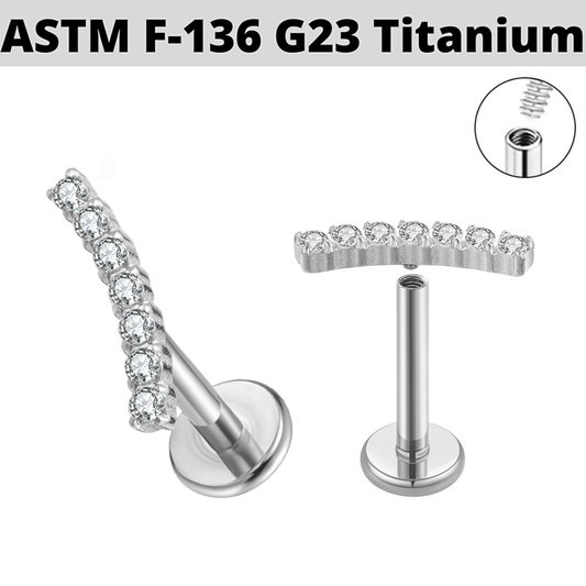 G23 Titanium Internally Threaded Bezel Set 7 CZ Cluster Labret