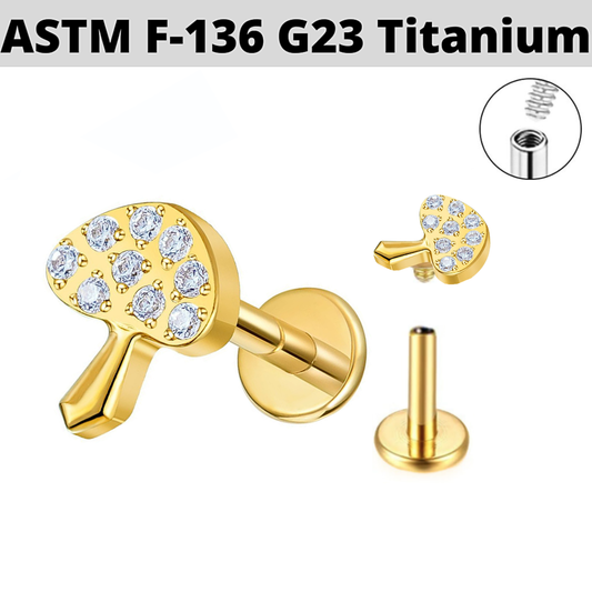 G23 Gold PVD Titanium Internally Threaded CZ Mushroom Labret