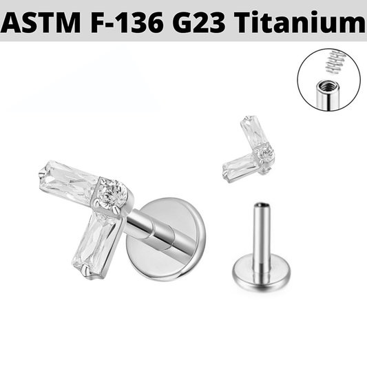 G23 Titanium Internally Threaded Chevron Baguette CZ Tragus Labret