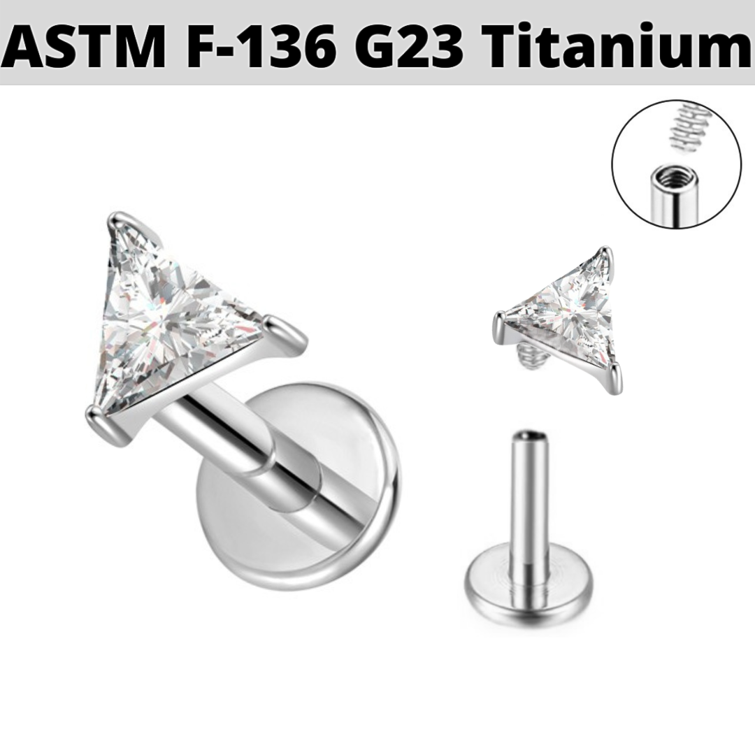 G23 Titanium Internally Threaded Triangle CZ Tragus Labret
