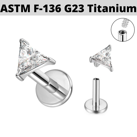G23 Titanium Internally Threaded Triangle CZ Tragus Labret