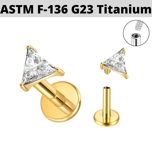 G23 Gold PVD Titanium Internally Threaded Triangle CZ Tragus Labret