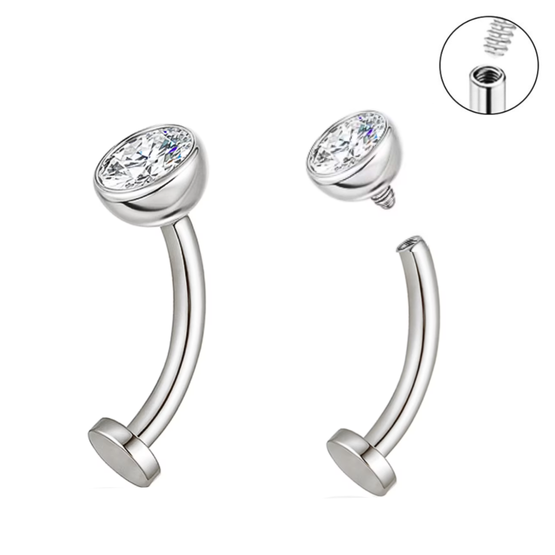 Internally Threaded Steel CZ Floating Belly Ring
