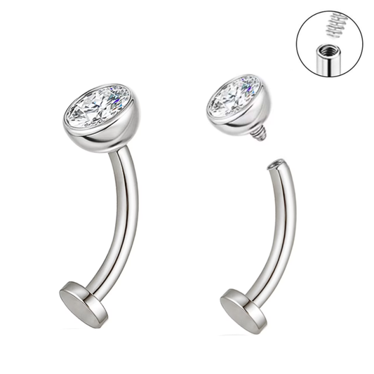 Internally Threaded Steel CZ Floating Belly Ring