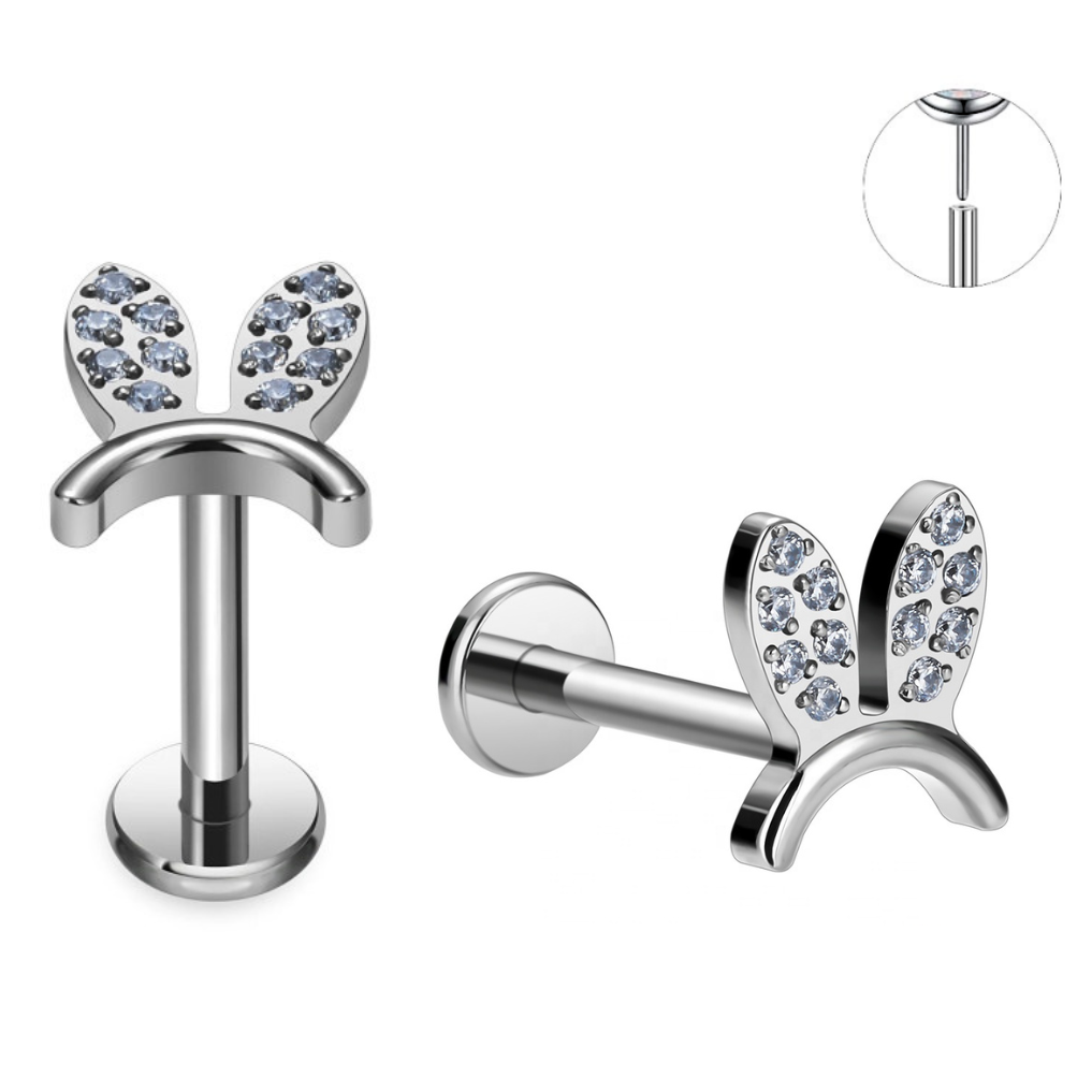 Steel Threadless Push In CZ Bunny Ears Labret