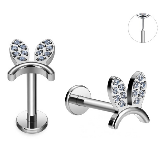 Steel Threadless Push In CZ Bunny Ears Labret