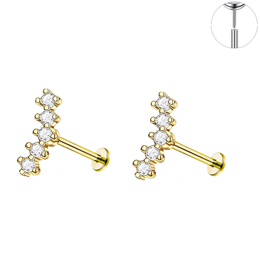 Gold Ion Plated Steel Threadless Push In Micro 5 CZ Cluster Tragus Labret