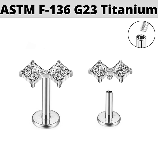 G23 Titanium Internally Threaded Double Princess CZ Labret