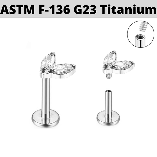G23 Titanium Internally Threaded Double Marquise CZ Labret