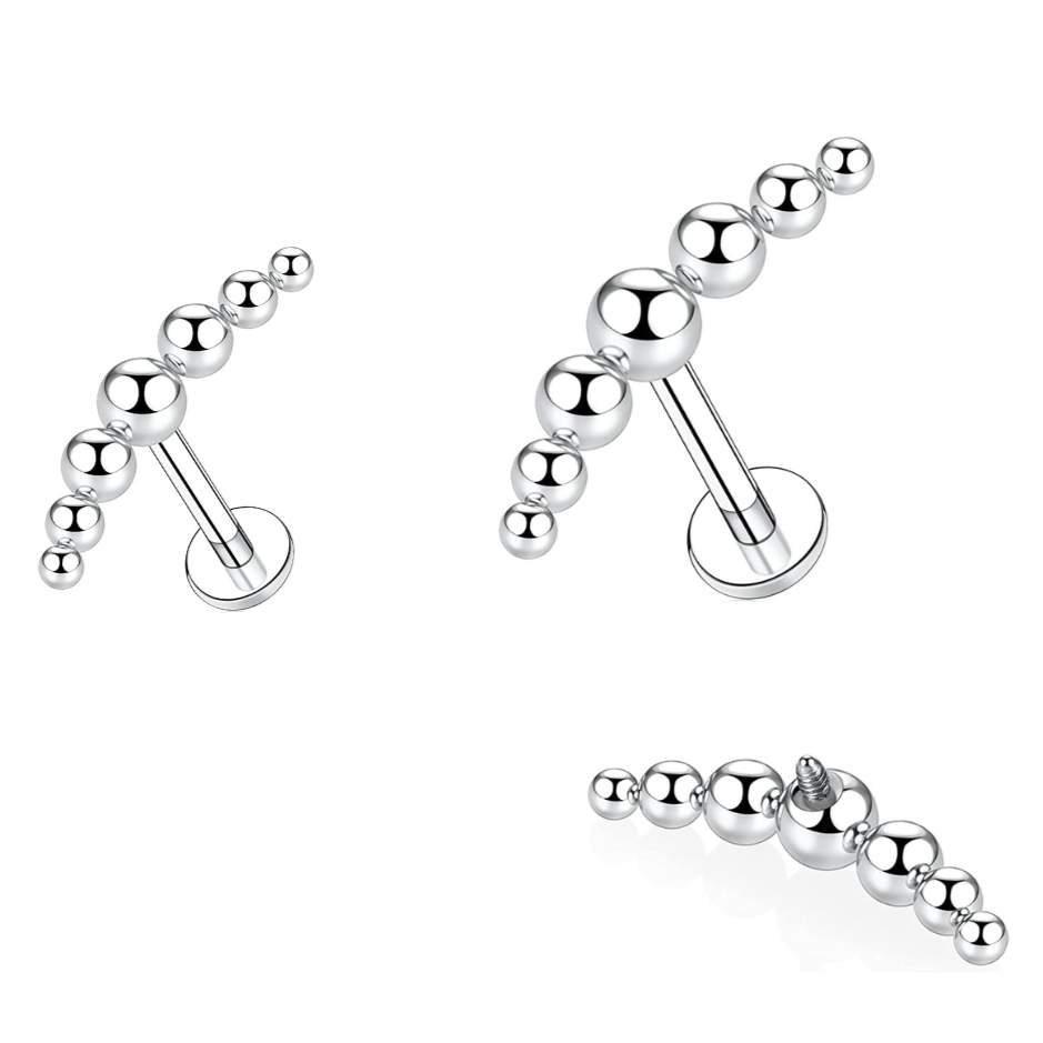 Steel Internally Threaded Curved 7 Balls Tragus Labret