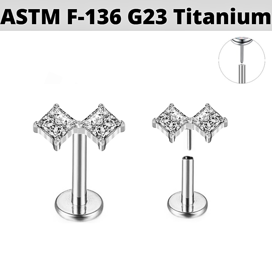 G23 Titanium Threadless Push In Double Princess CZ Labret