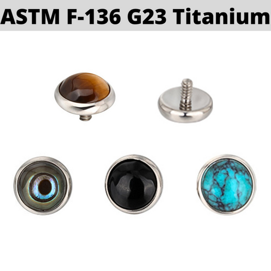 G23 Titanium Flat Natural Stone Internally Threaded Top