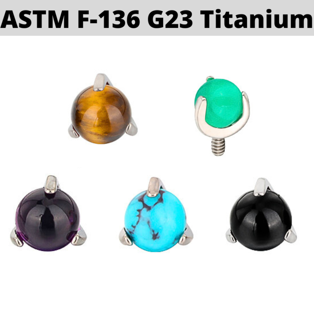 G23 Titanium Claw Set Ball Natural Stone Internally Threaded Top