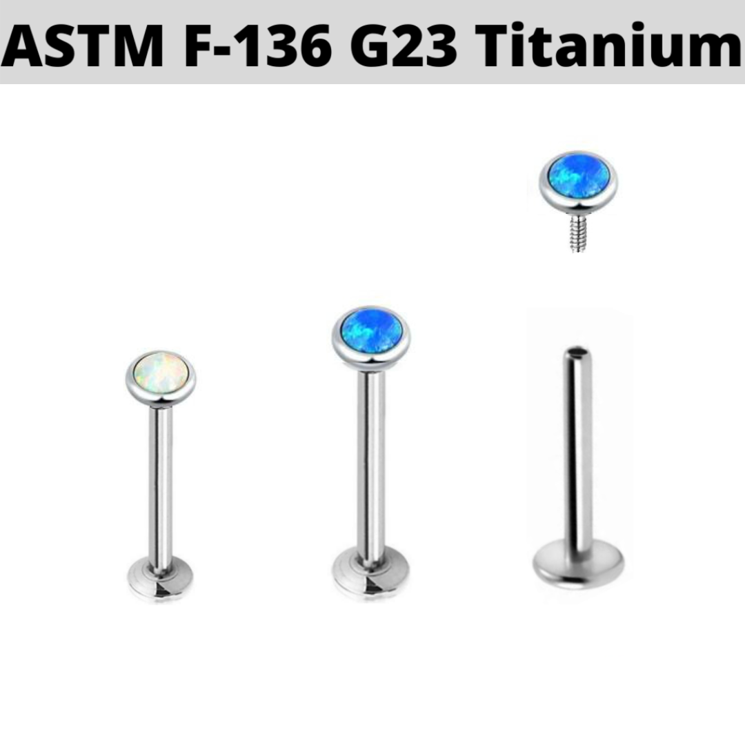 G23 Titanium Internally Threaded Flat Opal Labret
