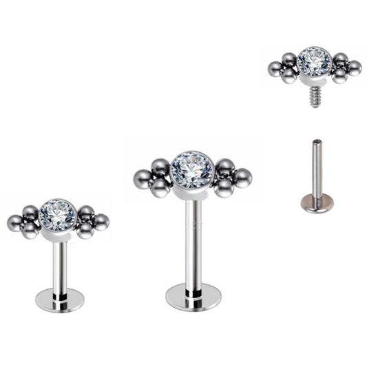 Steel Internally Threaded CZ 6 Beads Cluster Labret