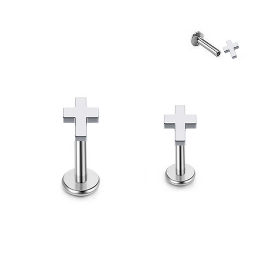Steel Cross Internally Threaded Tragus Labret