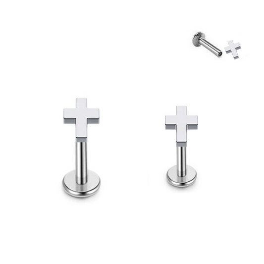 16G Steel Cross Internally Threaded Tragus Labret