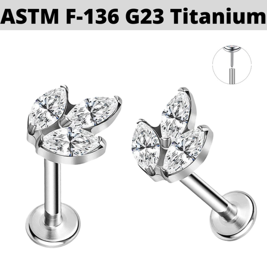 G23 Titanium Threadless Push In Triple Marquise CZ Labret