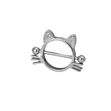 Steel Cat with CZ Ear Nipple Shield