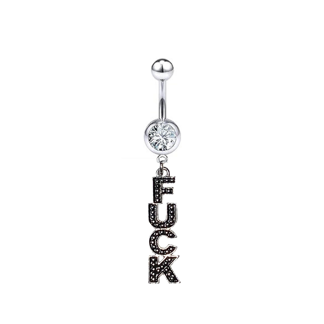 F Bad Word CZ Dangle Belly Ring