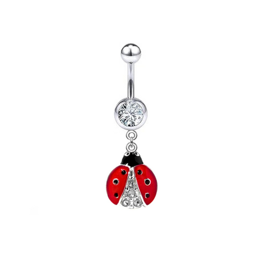 CZ Enamel Ladybug Dangle Belly Ring