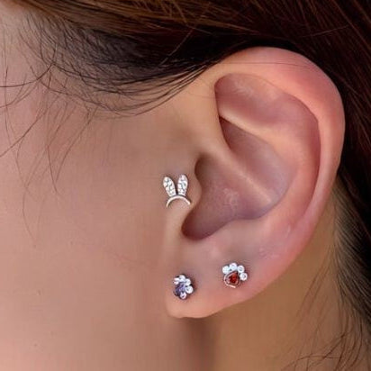 Steel Threadless Push In CZ Bunny Ears Labret