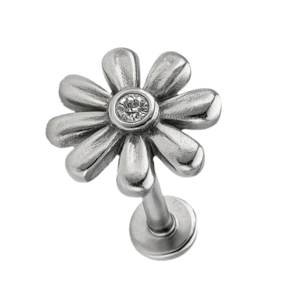 Steel Threadless Push In 8 Petals CZ Flower Tragus Labret