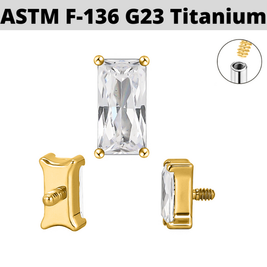 G23 Gold PVD Titanium Internally Threaded Baguette CZ Top