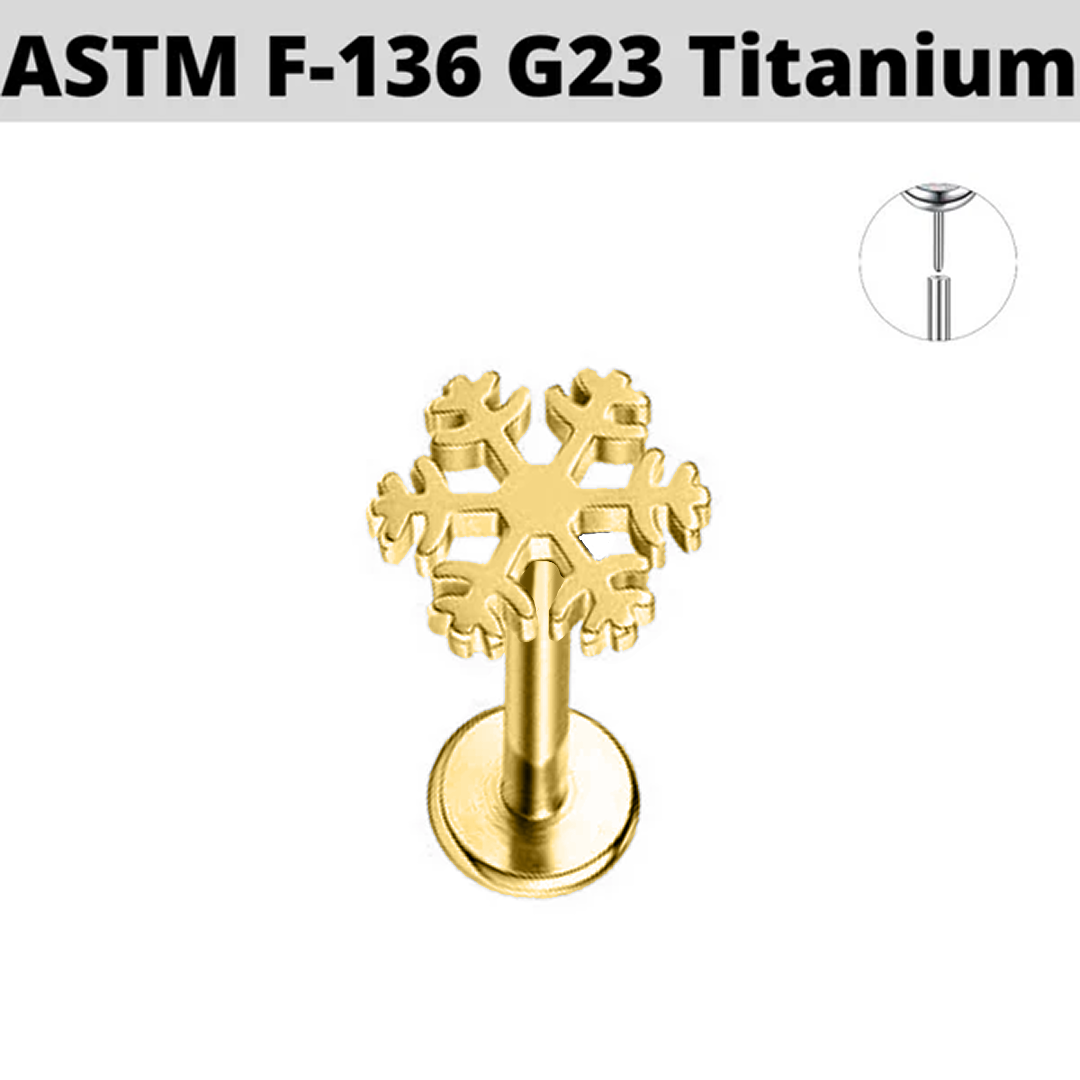 G23 Gold PVD Titanium Threadless Push In Snowflake Labret