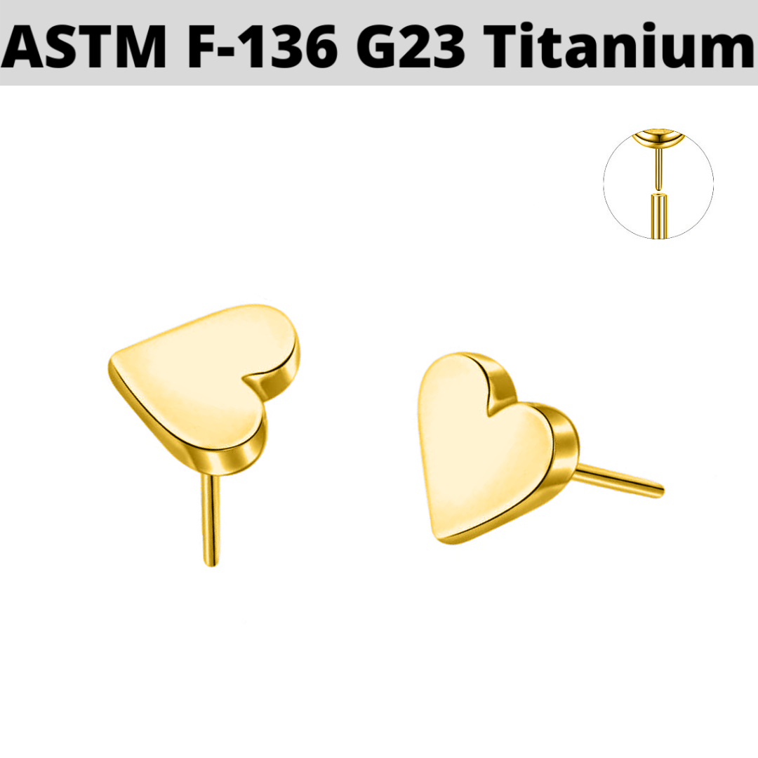 G23 Gold PVD Titanium Threadless Push In Heart Top