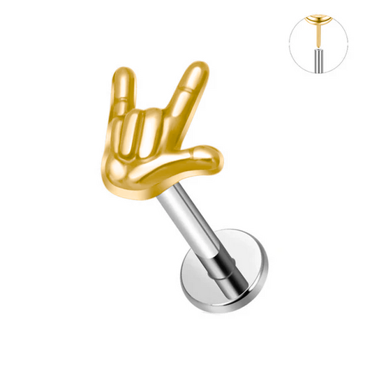 Steel Threadless Push In Love Hand Sign Tragus Labret