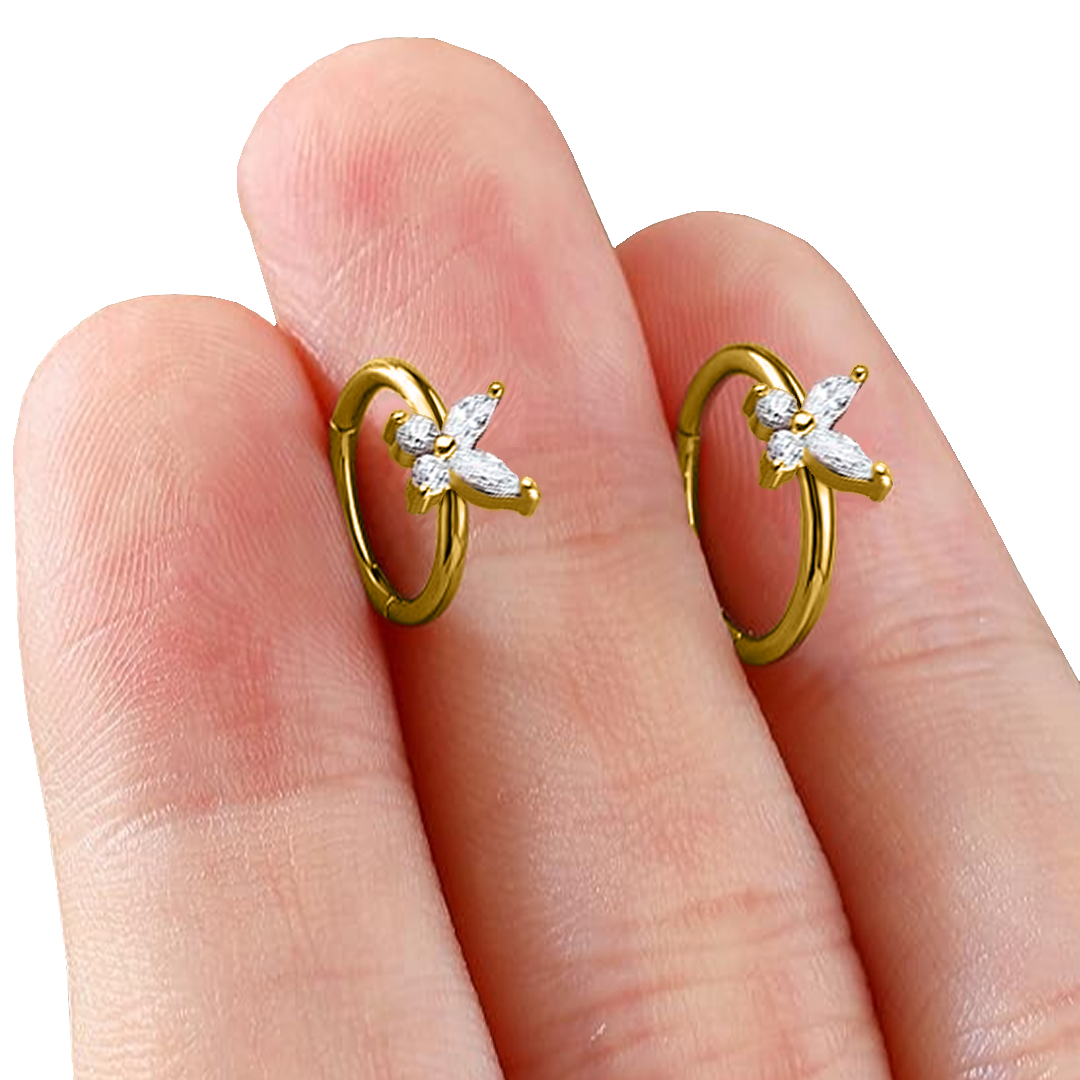 G23 PVD Titanium CZ Butterfly Hinged Segment Clicker Ring