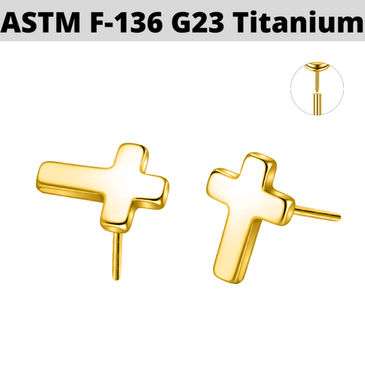 G23 Gold PVD Titanium Threadless Push In Cross Top