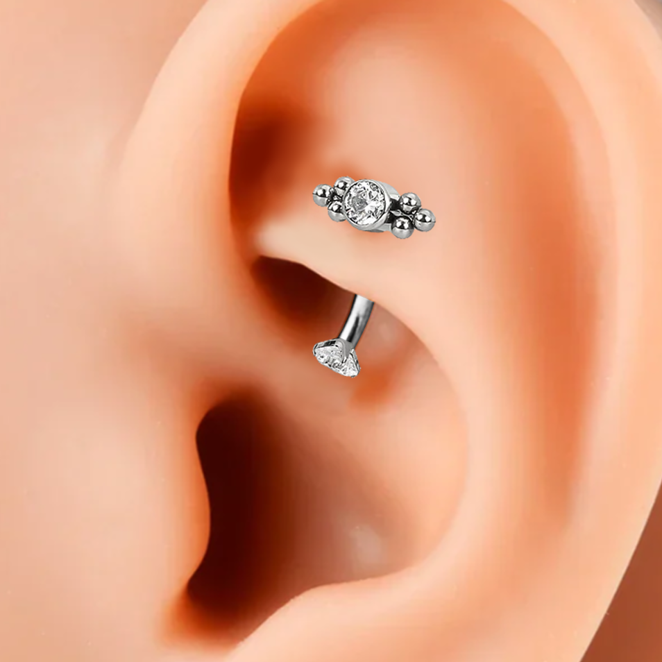 G23 Titanium Internally Threaded Beaded CZ Cluster Curved Barbell
