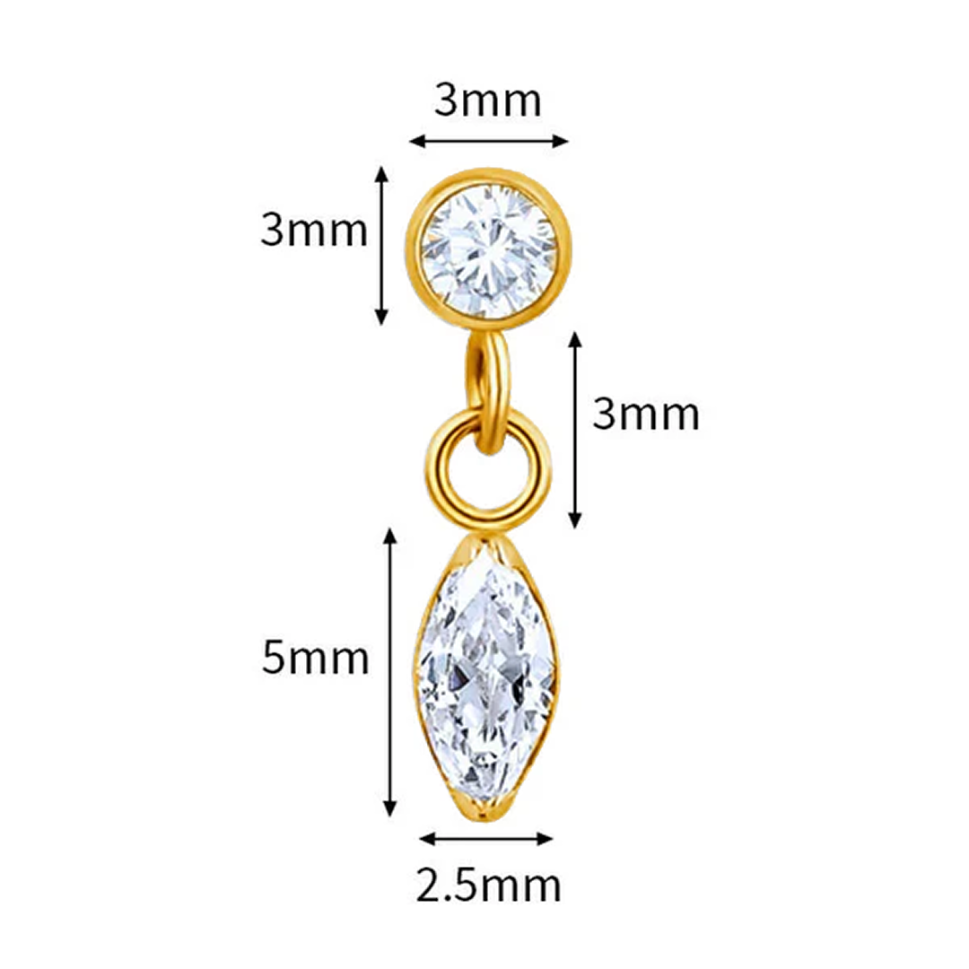 G23 Gold PVD Titanium Internally Threaded Marquise Dangle CZ Top