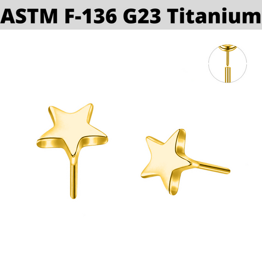 G23 Gold PVD Titanium Threadless Push In Star Top