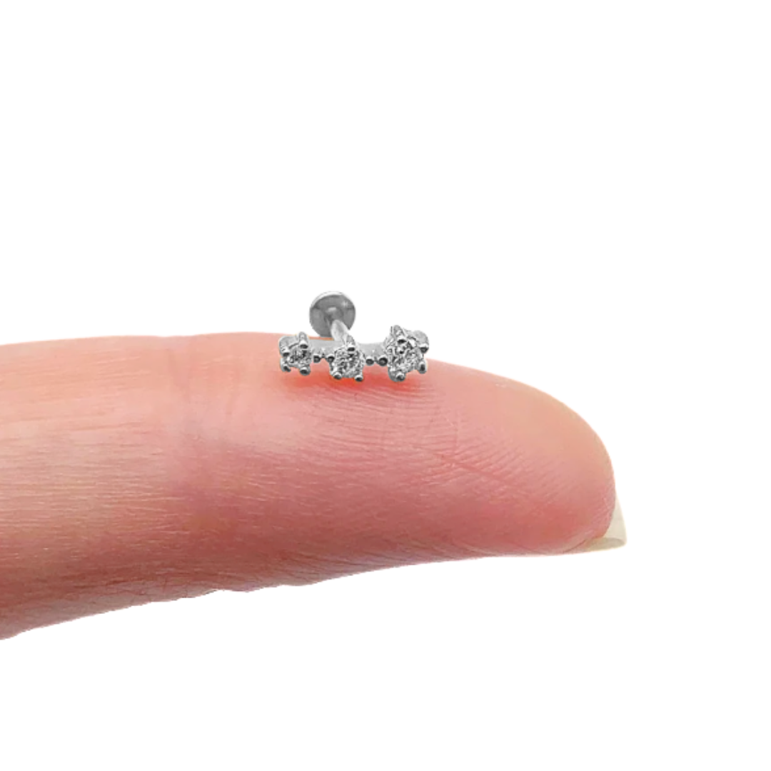G23 Titanium Threadless Push In 3 CZ Tragus Labret