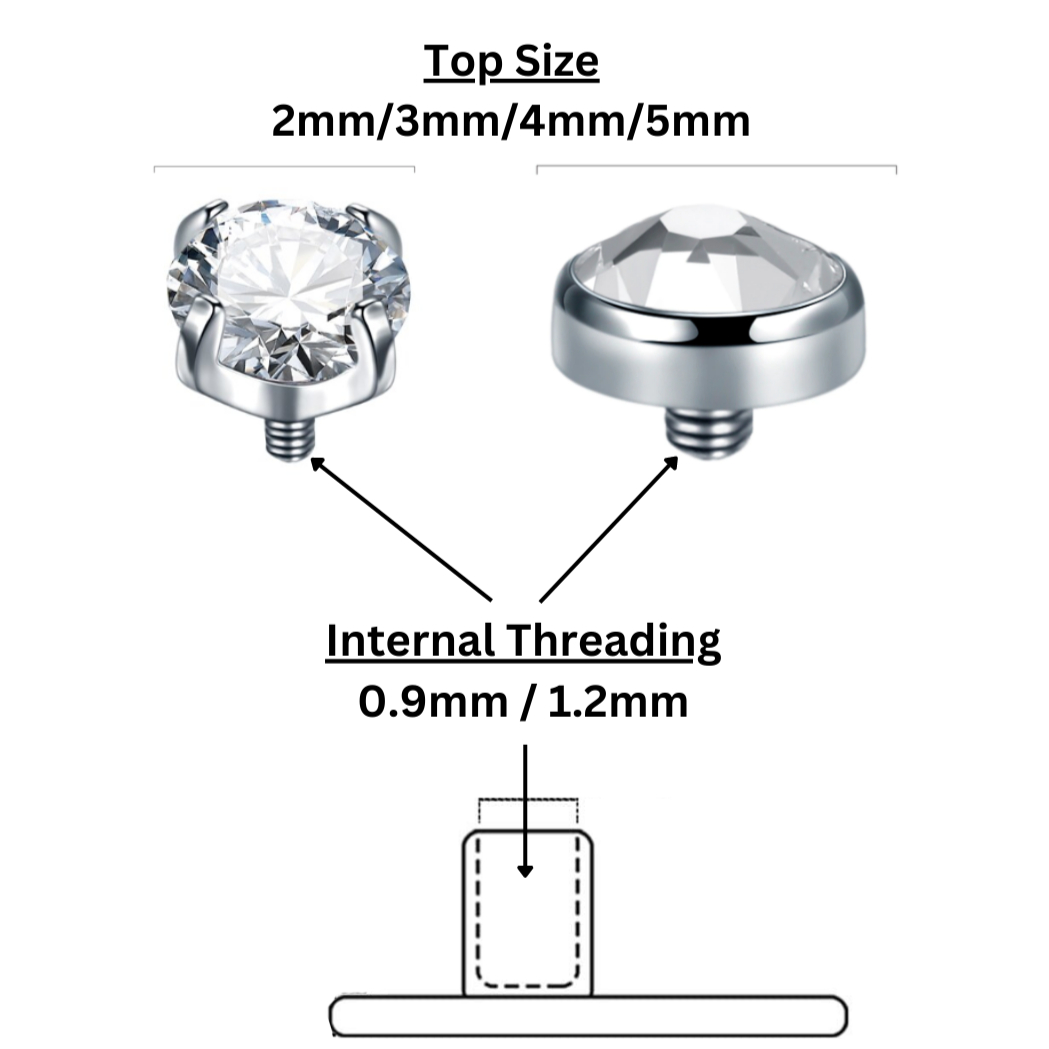 Thick Bezel Set Flat CZ Gem Steel Internally Threaded Top