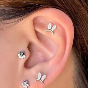 Steel Threadless Push In CZ Bunny Ears Labret