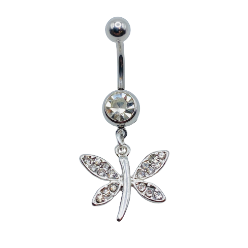 Steel CZ Gem Firefly Dangle Belly Ring