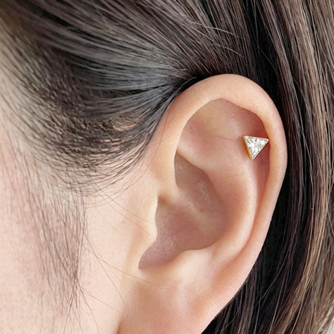 G23 Gold PVD Titanium Internally Threaded Triangle CZ Tragus Labret
